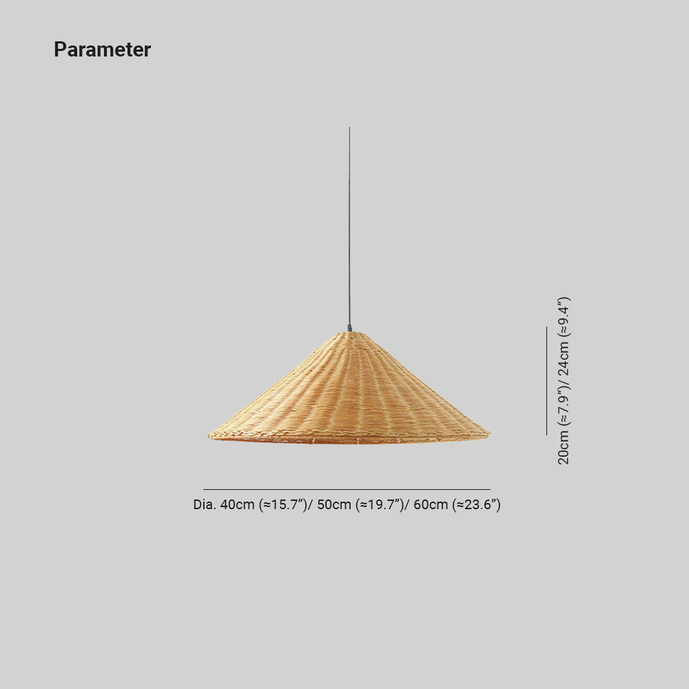 Rattan Pendant Lamp Bohemian with Woven Cone Shade