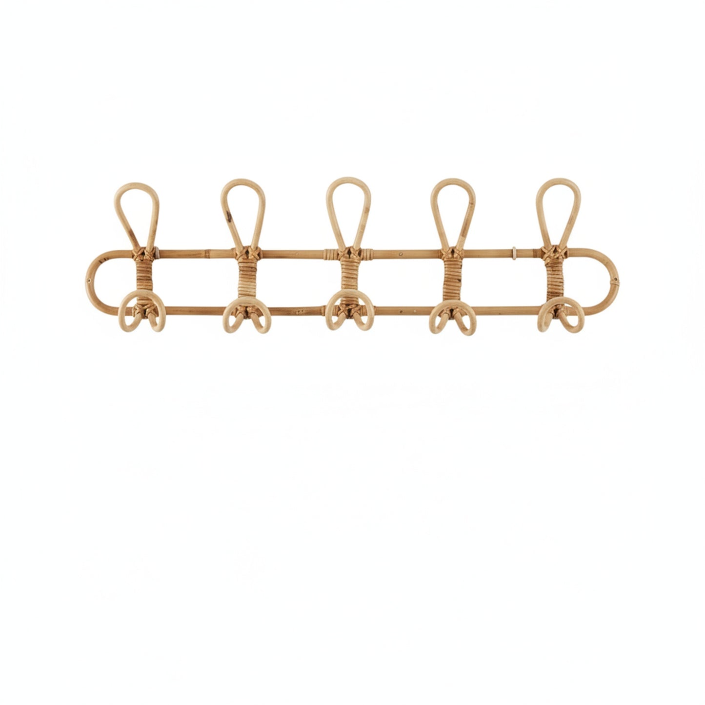 Rattan Wall Hook Rack Bohemian with Loop Hooks for Hallway and Bedroom