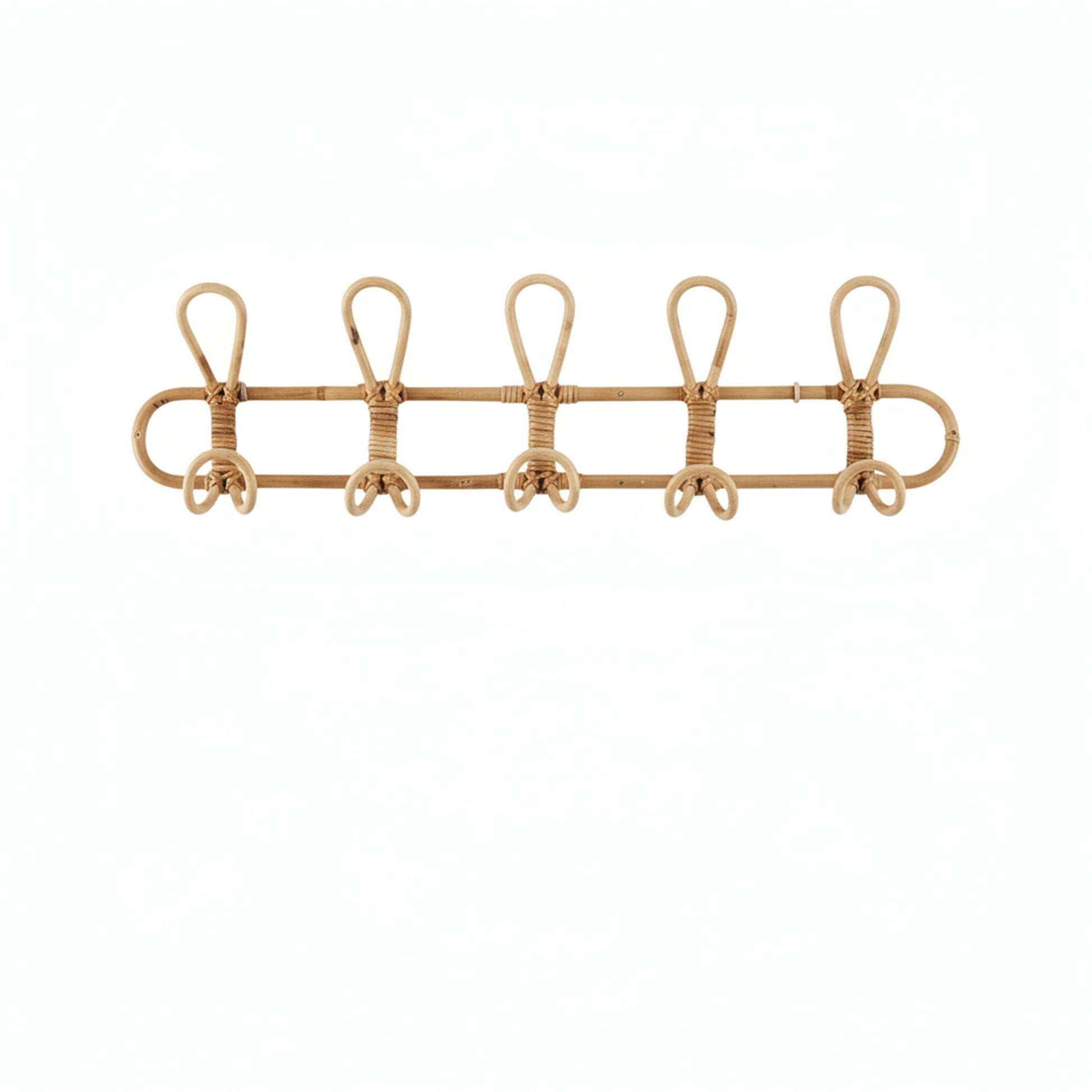 Rattan Wall Hook Rack Bohemian with Loop Hooks for Hallway and Bedroom