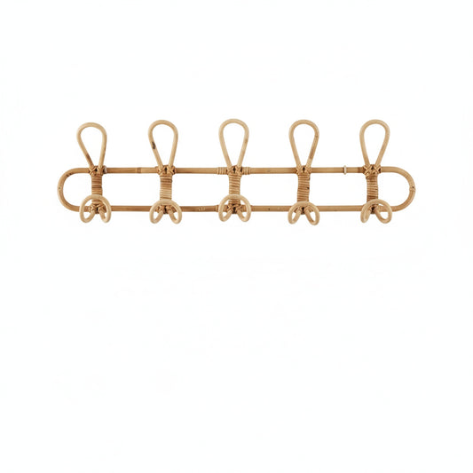 Rattan Wall Hook Rack Bohemian with Loop Hooks for Hallway and Bedroom
