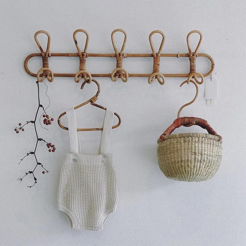 Rattan Wall Hook Rack Bohemian with Loop Hooks for Hallway and Bedroom
