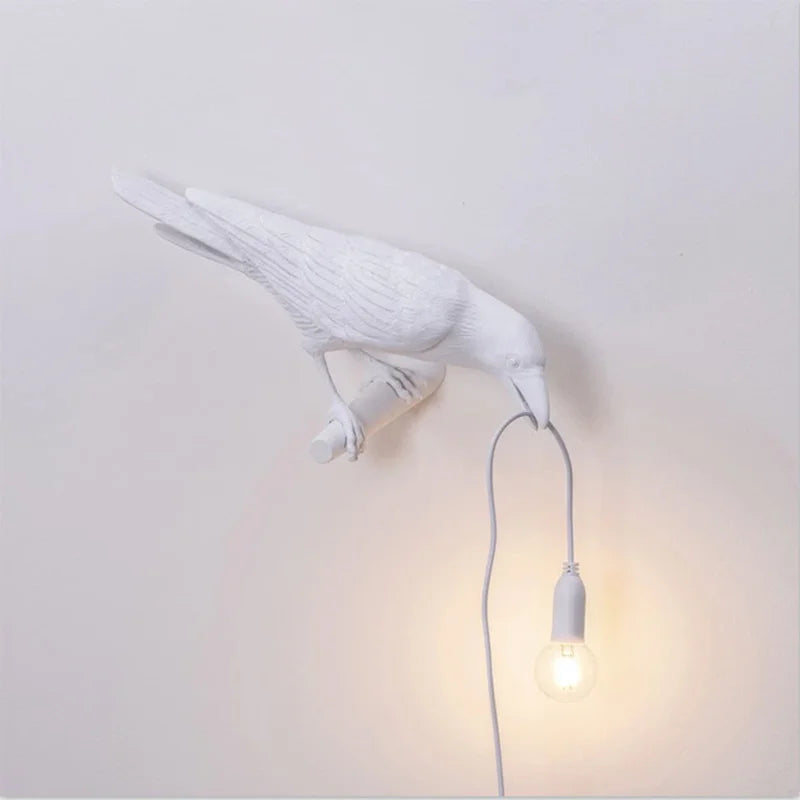 Raven Crow Table Lamp Art Deco Sculpture with Bulb-in-Beak Design