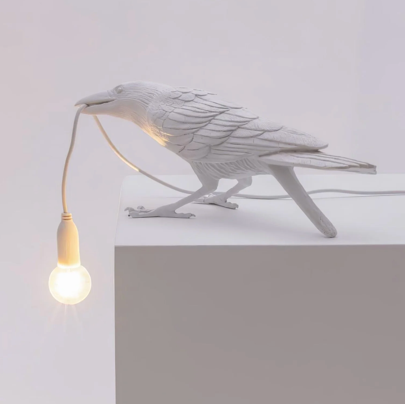 Raven Crow Table Lamp Art Deco Sculpture with Bulb-in-Beak Design