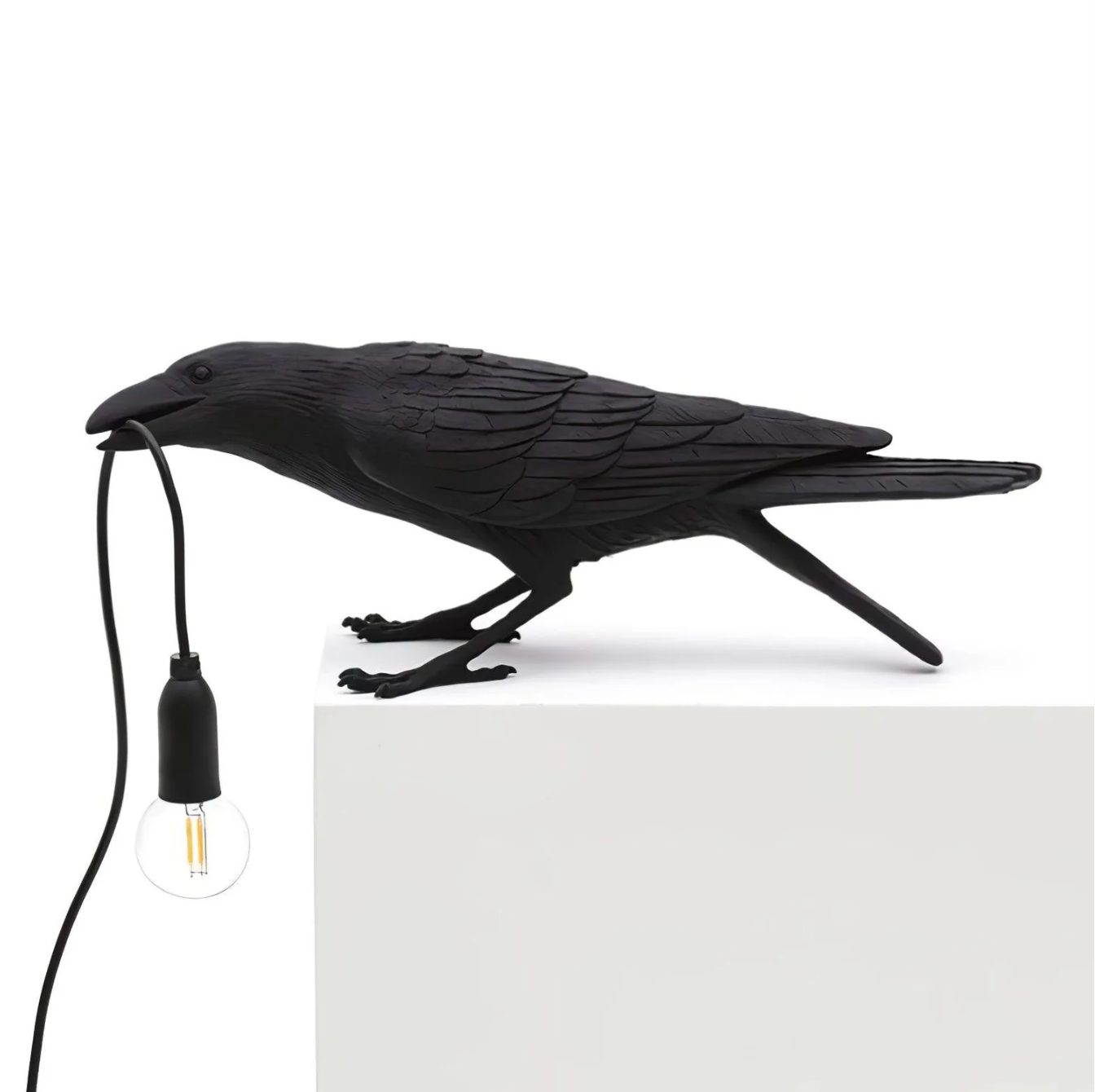 Raven Crow Table Lamp Art Deco Sculpture with Bulb-in-Beak Design