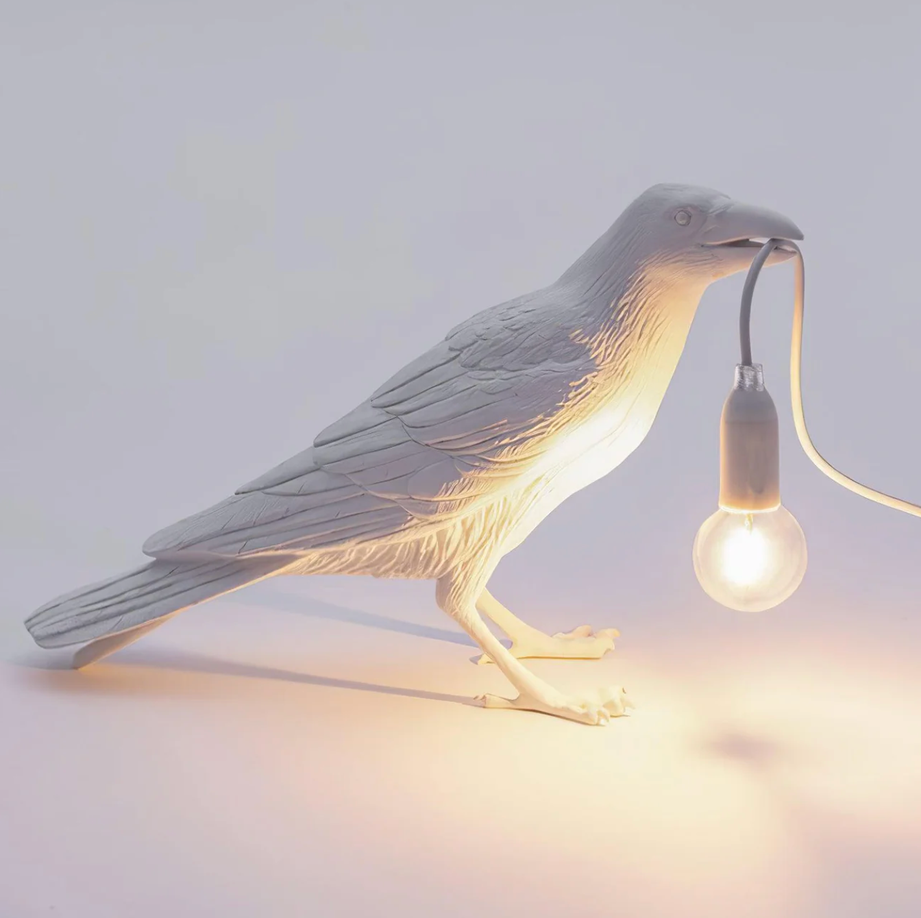 Raven Crow Table Lamp Art Deco Sculpture with Bulb-in-Beak Design