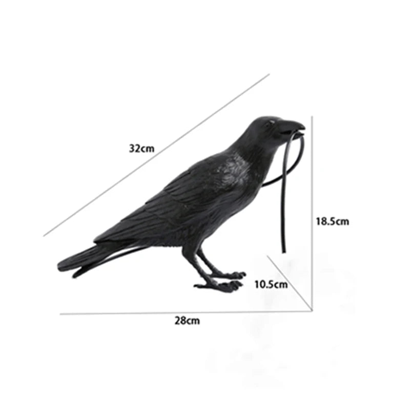 Raven Crow Table Lamp Art Deco Sculpture with Bulb-in-Beak Design