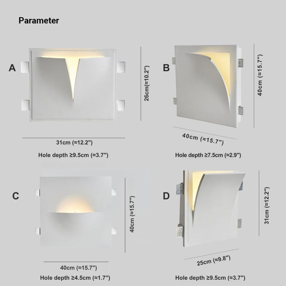 Recessed Wall Lamp Minimalist with Sculptural Plaster Shade and Warm LED Light