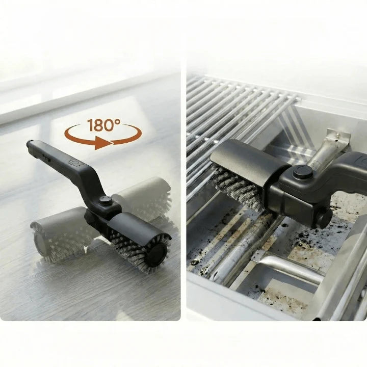 Rechargeable Electric Grill Brush with Two Replacement Heads