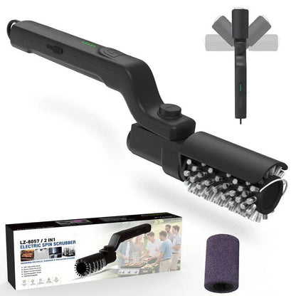 Rechargeable Electric Grill Brush with Two Replacement Heads