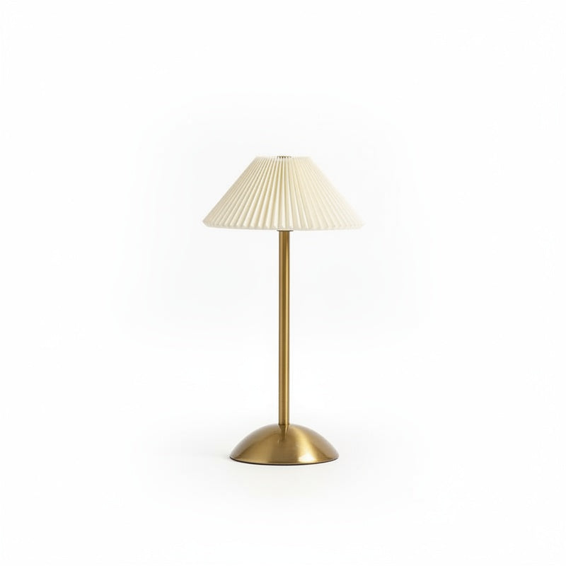Rechargeable Table Lamp Vintage with Pleated Shade and Dome Base