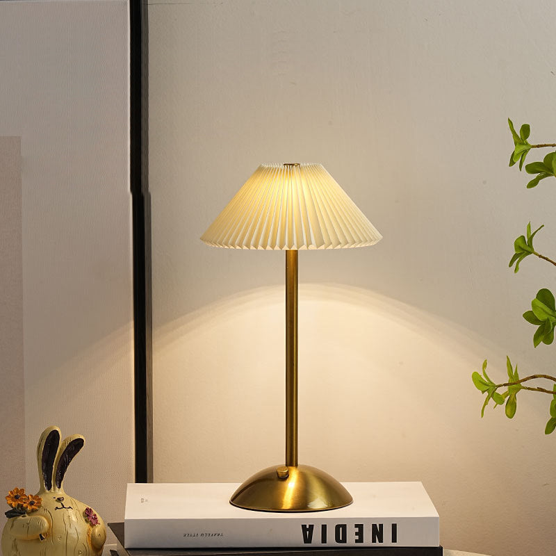 Rechargeable Table Lamp Vintage with Pleated Shade and Dome Base