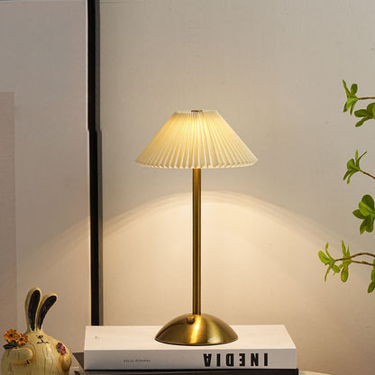 Rechargeable Table Lamp Vintage with Pleated Shade and Dome Base