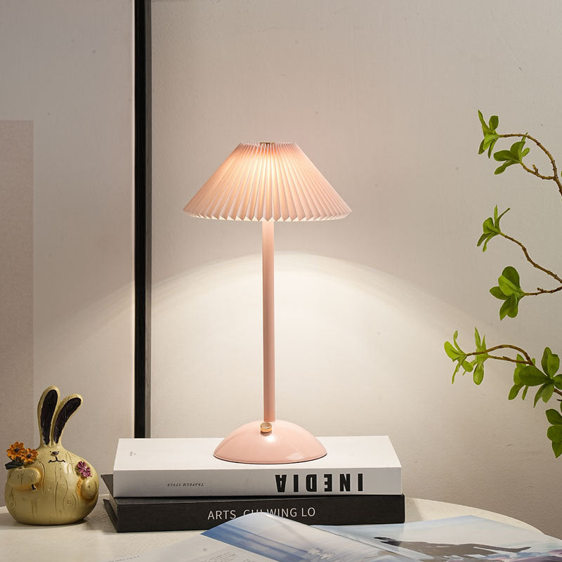Rechargeable Table Lamp Vintage with Pleated Shade and Dome Base