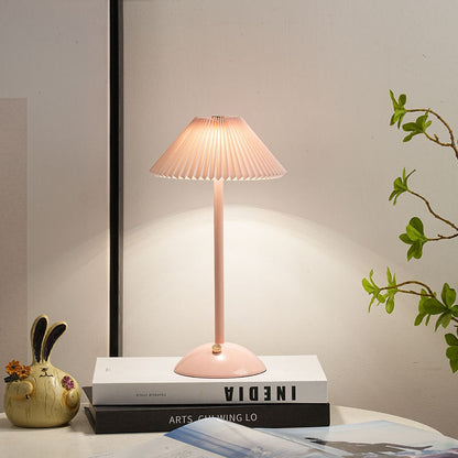 Rechargeable Table Lamp Vintage with Pleated Shade and Dome Base