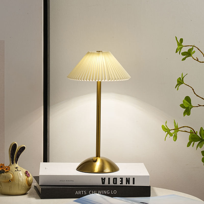 Rechargeable Table Lamp Vintage with Pleated Shade and Dome Base