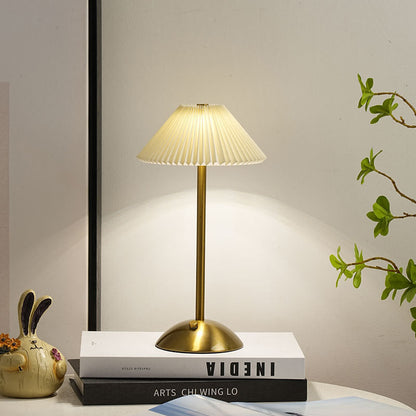 Rechargeable Table Lamp Vintage with Pleated Shade and Dome Base