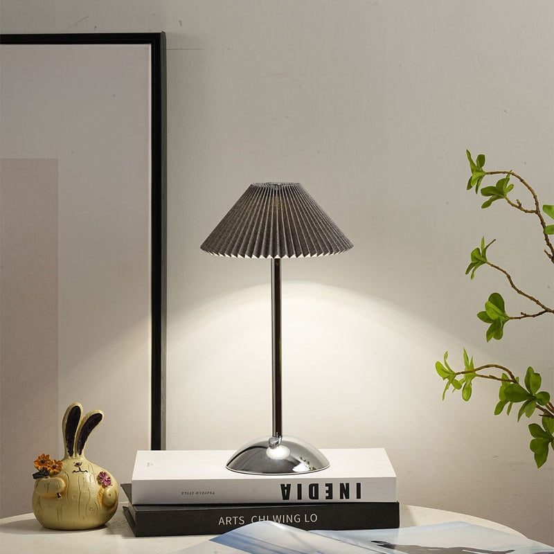 Rechargeable Table Lamp Vintage with Pleated Shade and Dome Base