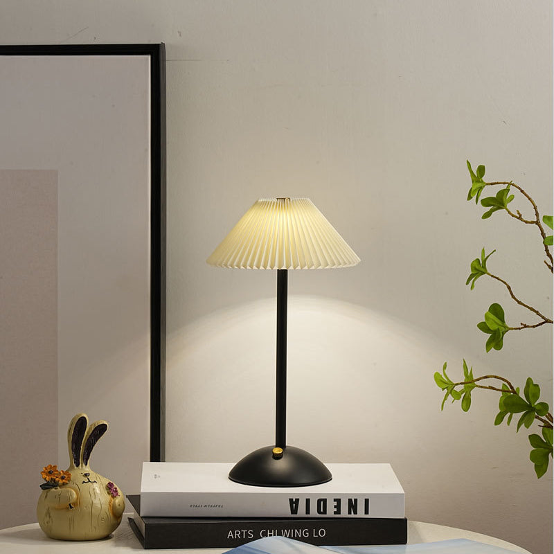 Rechargeable Table Lamp Vintage with Pleated Shade and Dome Base