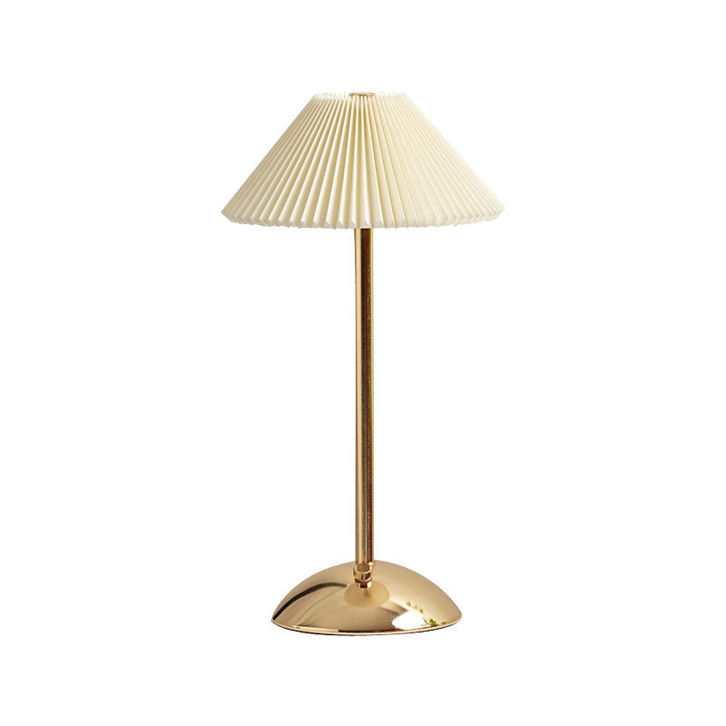 Rechargeable Table Lamp Vintage with Pleated Shade and Dome Base
