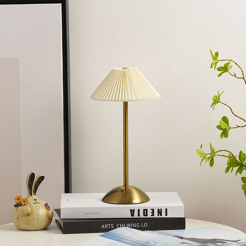 Rechargeable Table Lamp Vintage with Pleated Shade and Dome Base