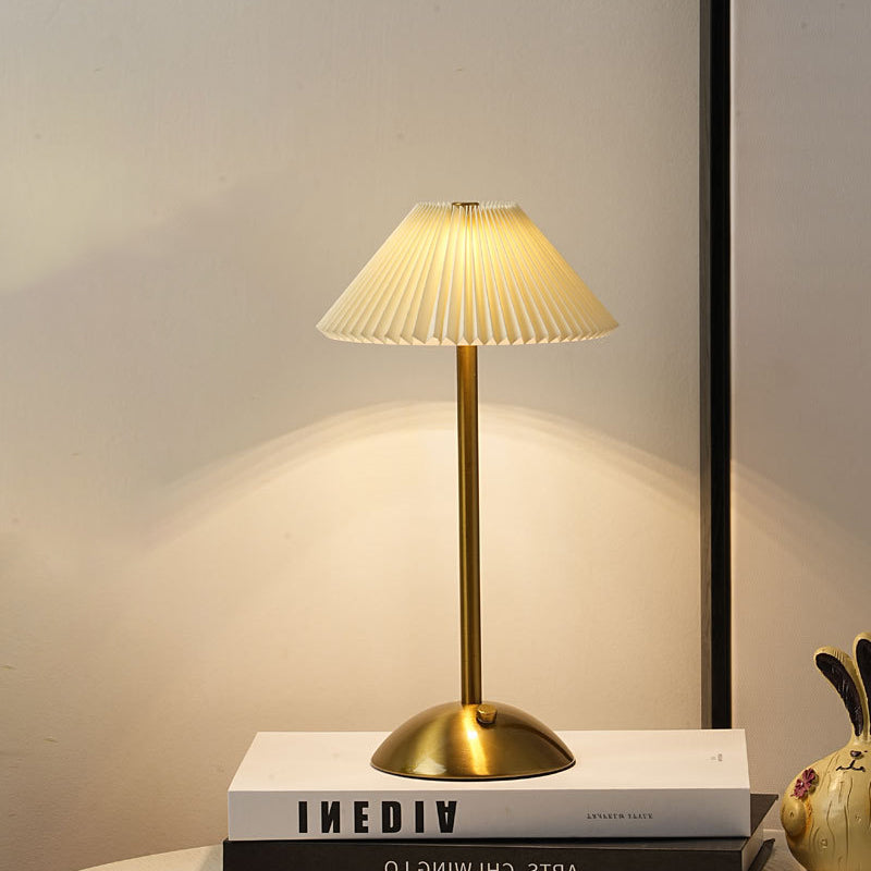Rechargeable Table Lamp Vintage with Pleated Shade and Dome Base