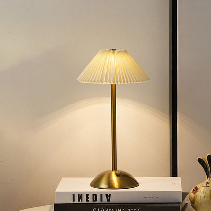 Rechargeable Table Lamp Vintage with Pleated Shade and Dome Base