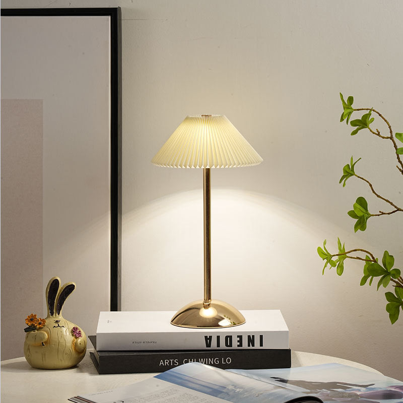Rechargeable Table Lamp Vintage with Pleated Shade and Dome Base