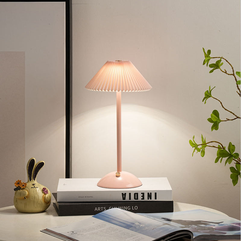 Rechargeable Table Lamp Vintage with Pleated Shade and Dome Base