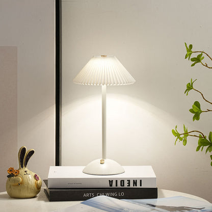 Rechargeable Table Lamp Vintage with Pleated Shade and Dome Base