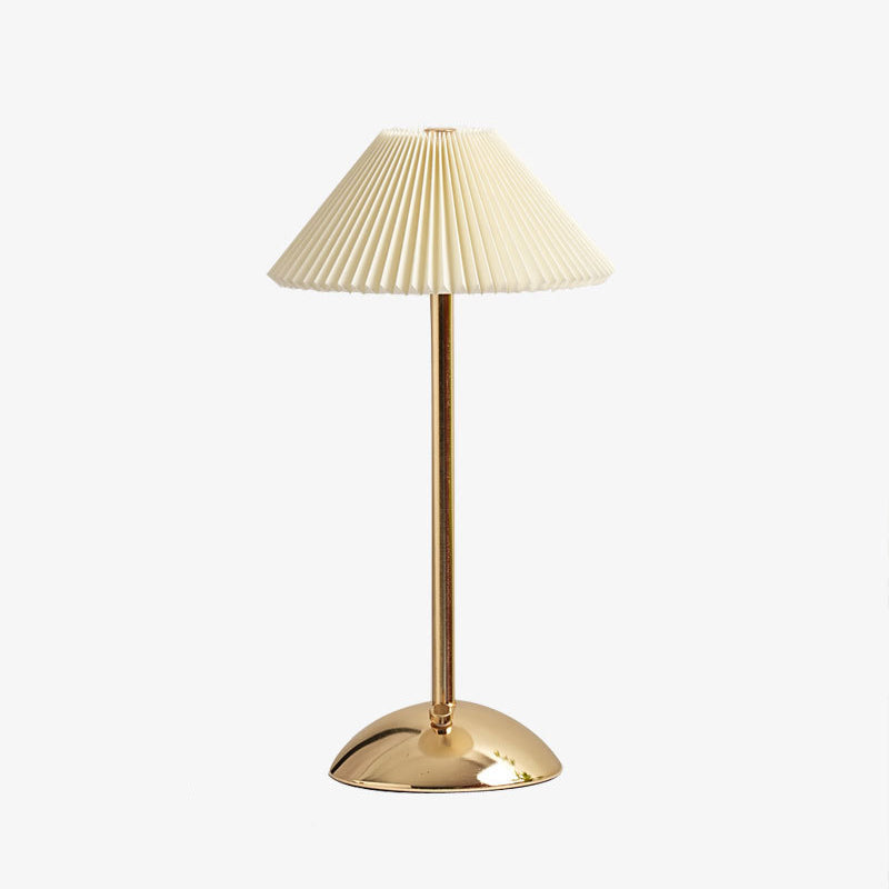 Rechargeable Table Lamp Vintage with Pleated Shade and Dome Base