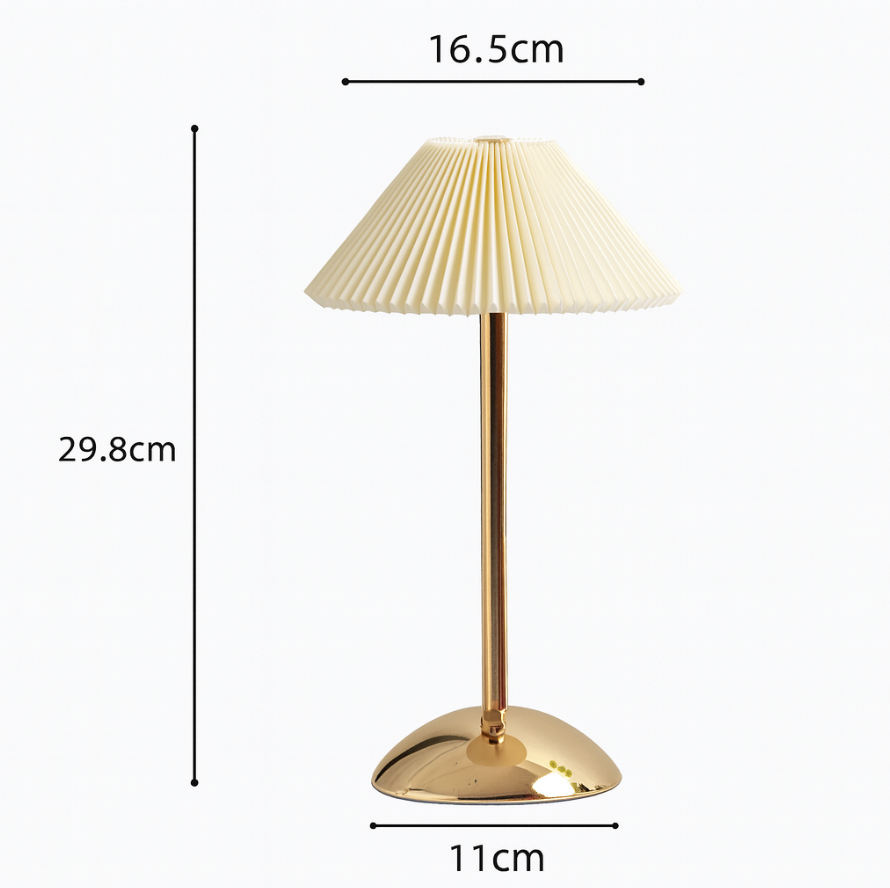 Rechargeable Table Lamp Vintage with Pleated Shade and Dome Base