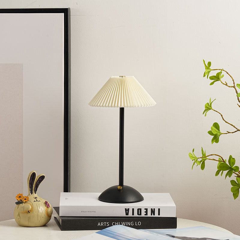 Rechargeable Table Lamp Vintage with Pleated Shade and Dome Base