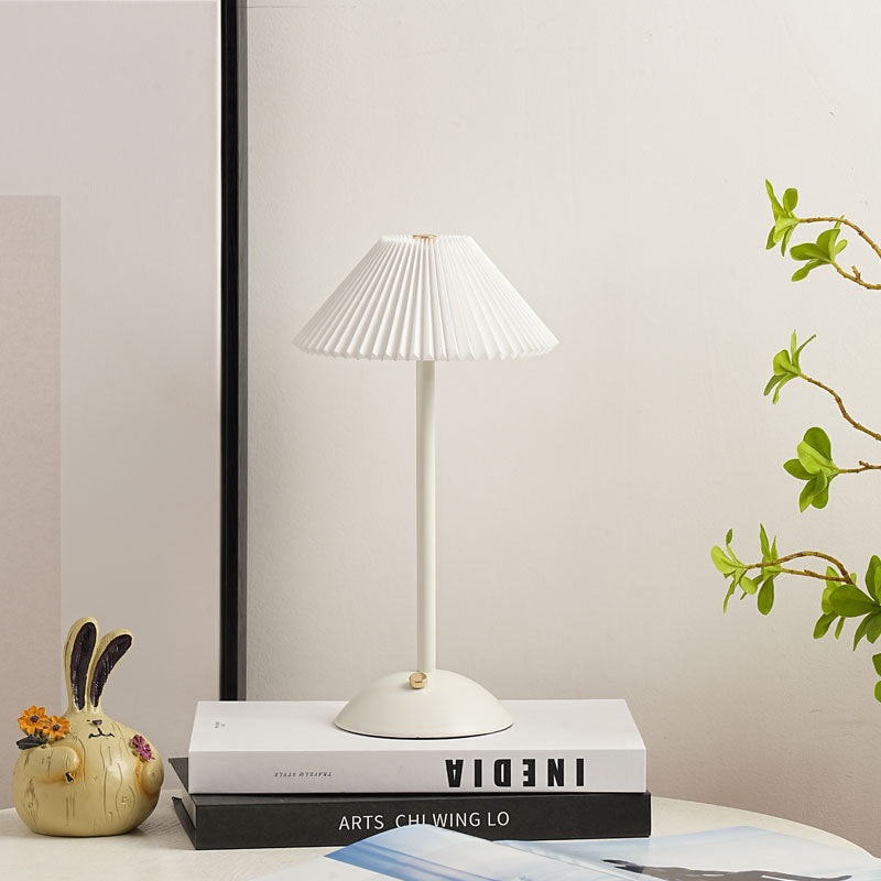 Rechargeable Table Lamp Vintage with Pleated Shade and Dome Base
