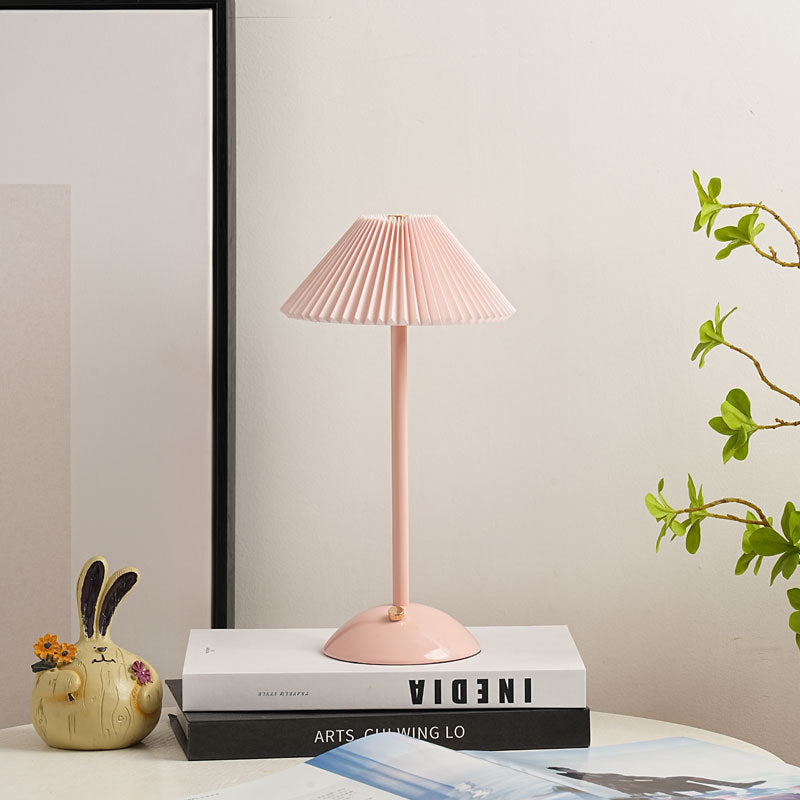 Rechargeable Table Lamp Vintage with Pleated Shade and Dome Base
