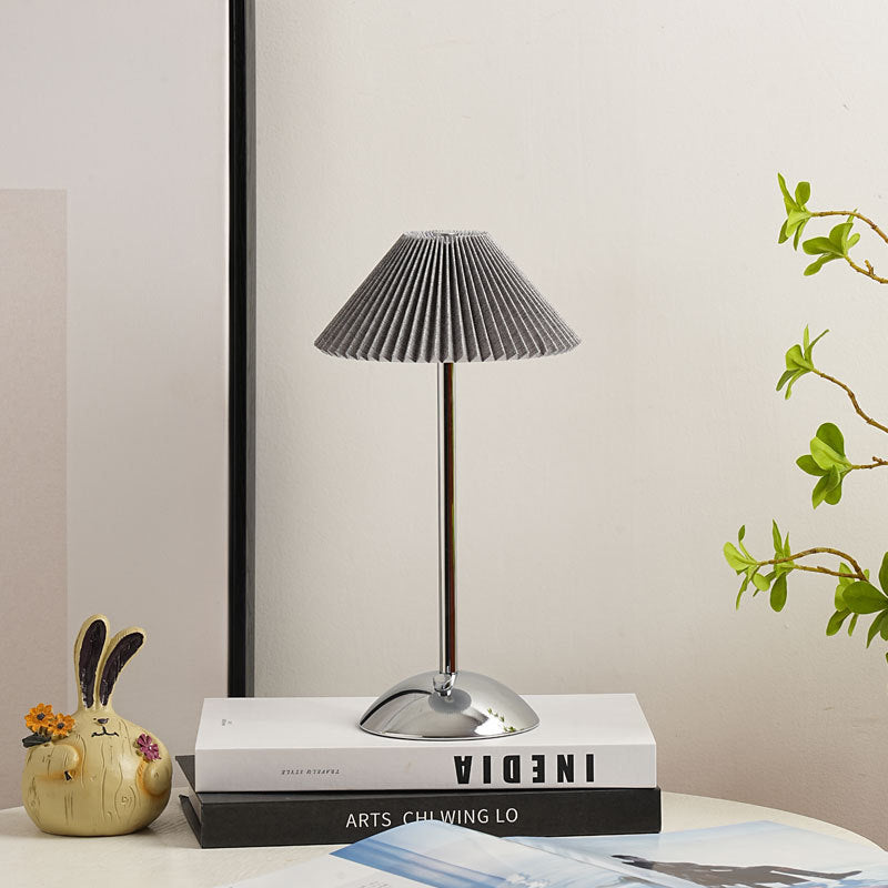 Rechargeable Table Lamp Vintage with Pleated Shade and Dome Base