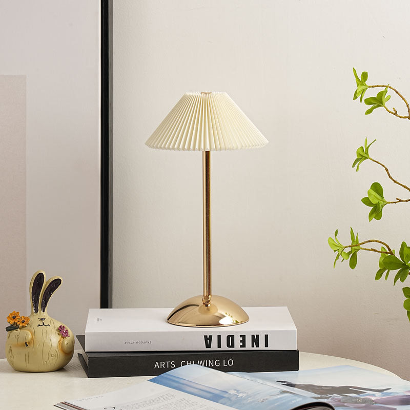 Rechargeable Table Lamp Vintage with Pleated Shade and Dome Base