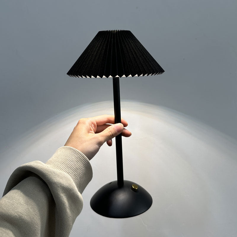 Rechargeable Table Lamp Vintage with Pleated Shade and Dome Base