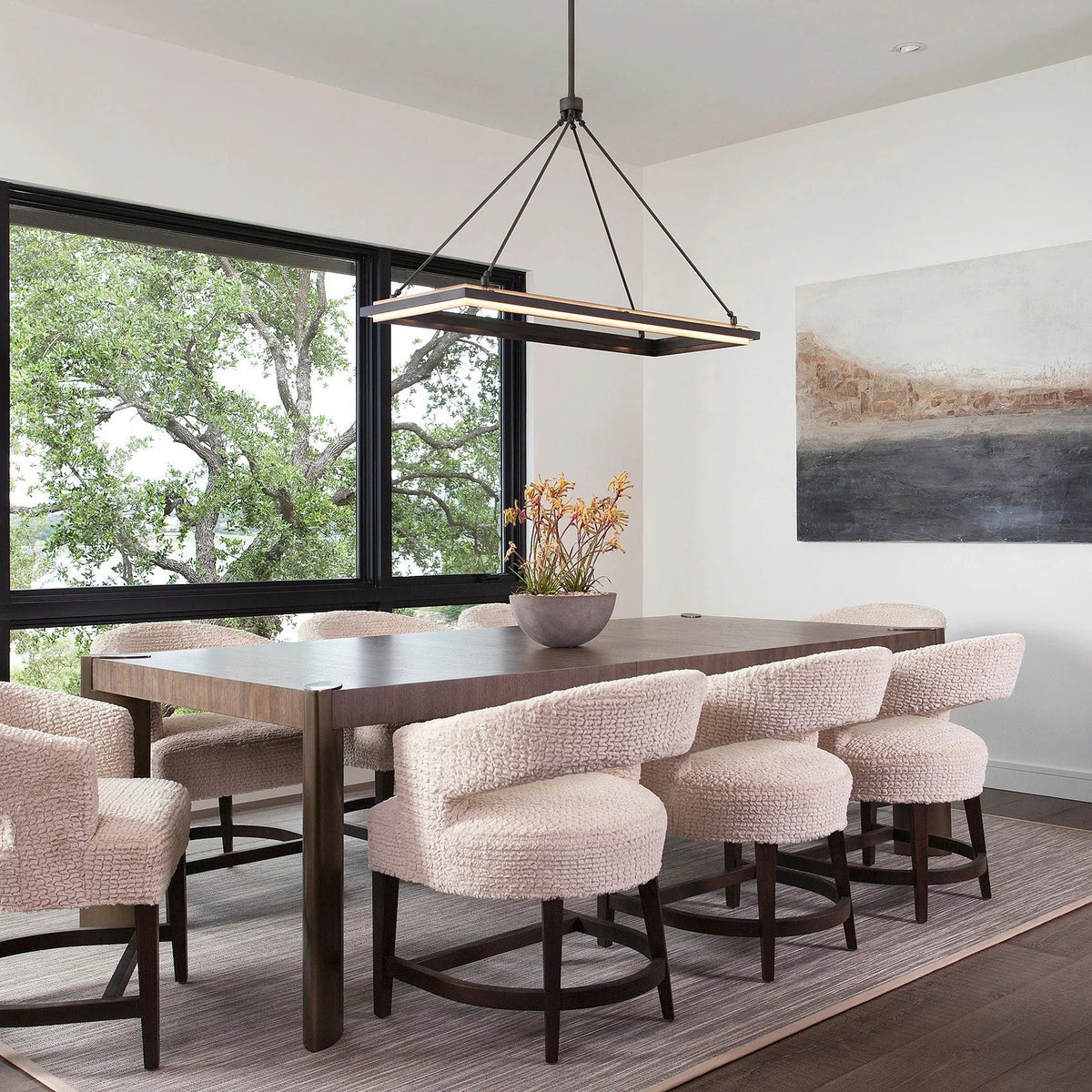 Rectangular LED Chandelier Modern Minimalist with Integrated LED and Adjustable Height