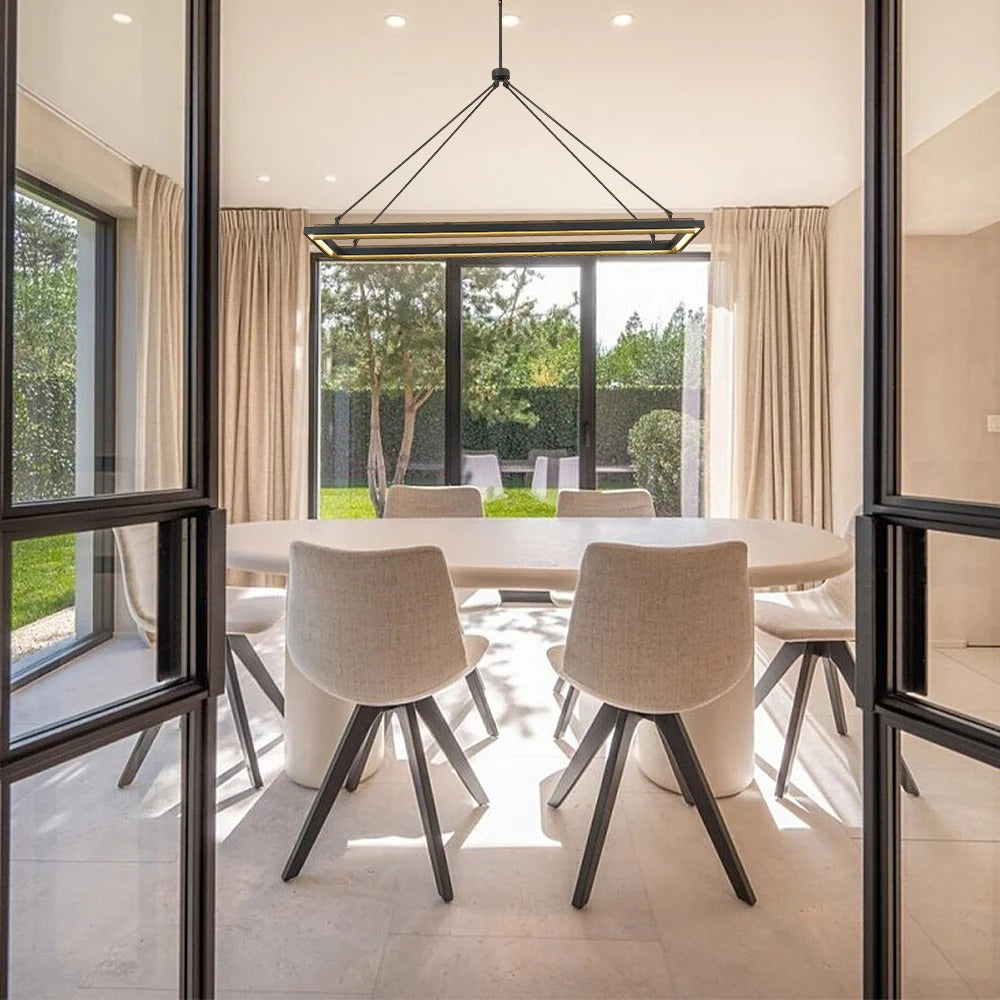 Rectangular LED Chandelier Modern Minimalist with Integrated LED and Adjustable Height