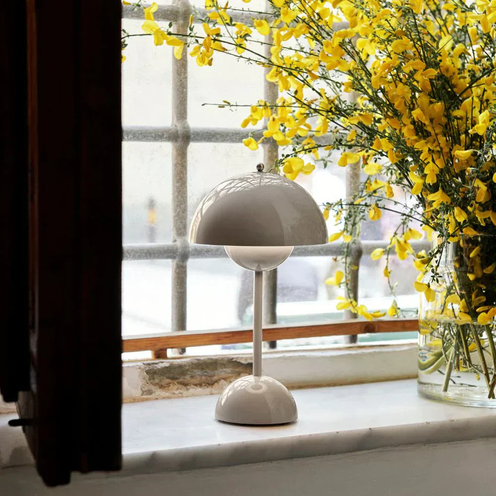 Retro Mushroom Table Lamp Cordless Rechargeable with Dome Shade