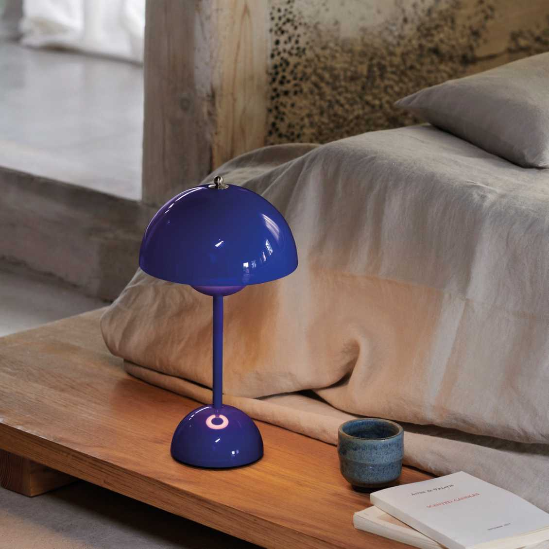Retro Mushroom Table Lamp Cordless Rechargeable with Dome Shade