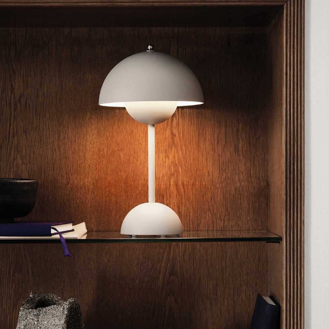 Retro Mushroom Table Lamp Cordless Rechargeable with Dome Shade