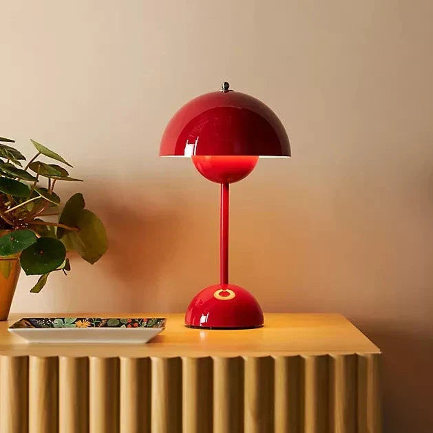 Retro Mushroom Table Lamp Cordless Rechargeable with Dome Shade