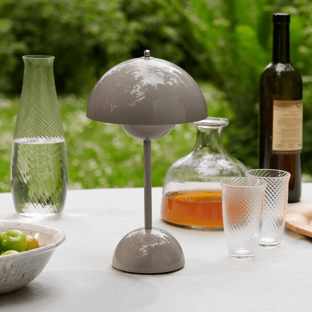 Retro Mushroom Table Lamp Cordless Rechargeable with Dome Shade