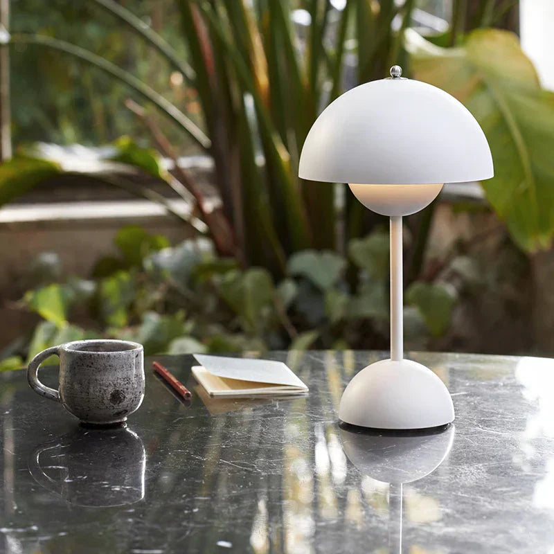 Retro Mushroom Table Lamp Cordless Rechargeable with Dome Shade