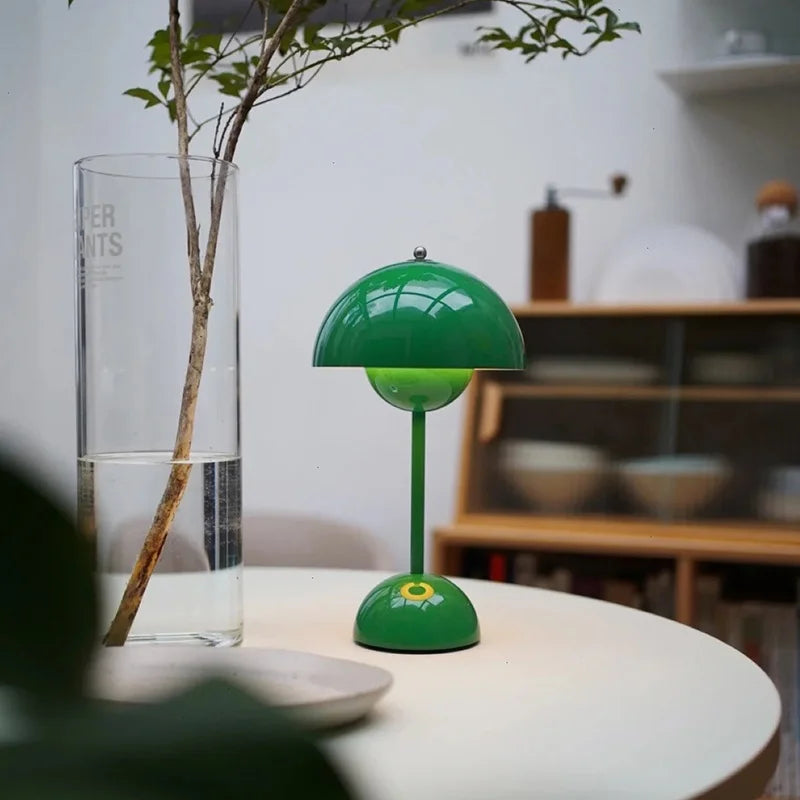 Retro Mushroom Table Lamp Cordless Rechargeable with Dome Shade