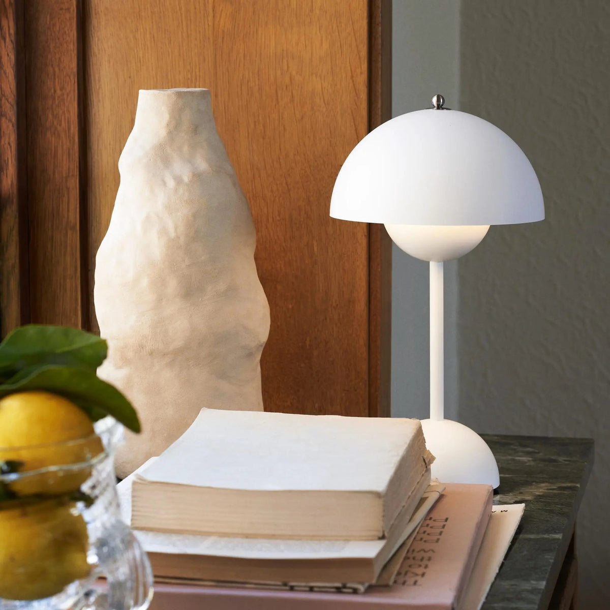 Retro Mushroom Table Lamp Cordless Rechargeable with Dome Shade