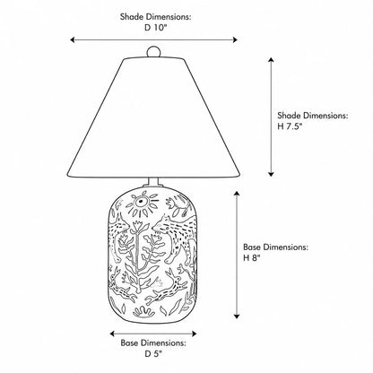 Retro Table Lamp with Patterned Ceramic Base and Linen Shade