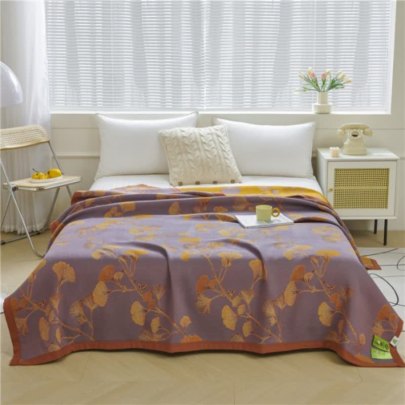 Reversible Ginkgo Leaf Jacquard Quilt with Cotton and Soy Fiber Blend