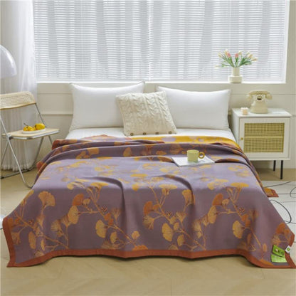 Reversible Ginkgo Leaf Jacquard Quilt with Cotton and Soy Fiber Blend